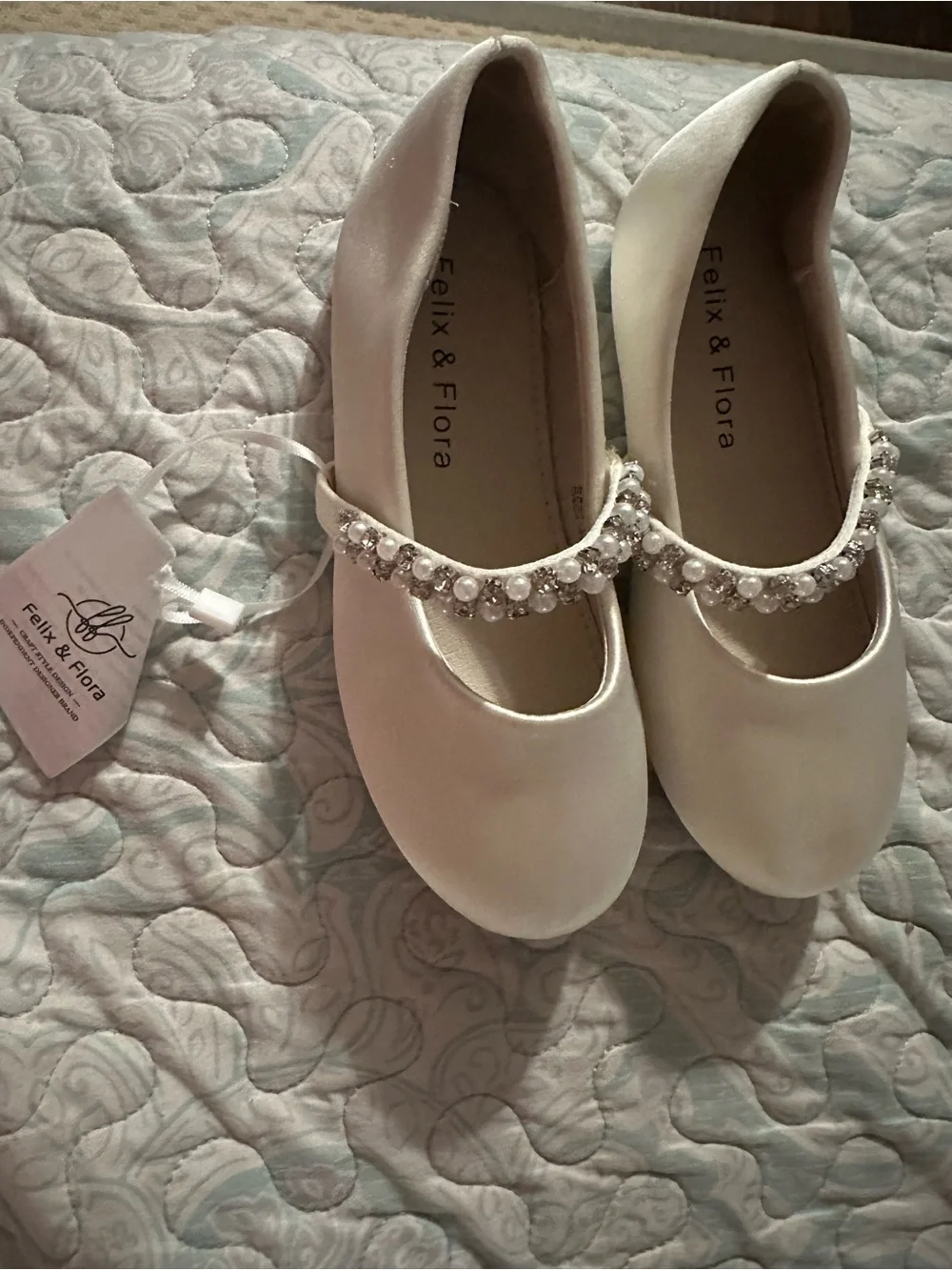 Girls' Pearl-Embellished Cream Flower Girl Shoes